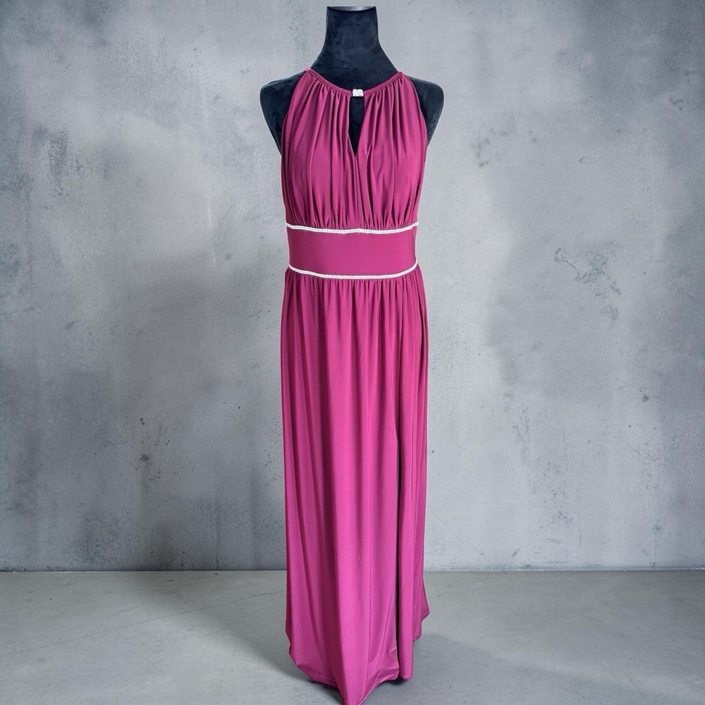 Oleg Cassini Dress Halter Jersey Knit Gown Rhinestone Waist Size‎ 6 Bridesmaid